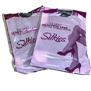 2 Silkies support pantyhose, color--jet black, size medium, vintage pantyhose